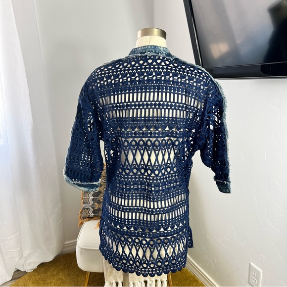 Crochet denim button down blouse - Picture 3 of 5
